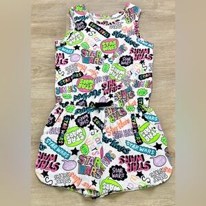Amazon Essentials Star Wars Romper Girls M/8 Years White Print Tank Shorts NWOT